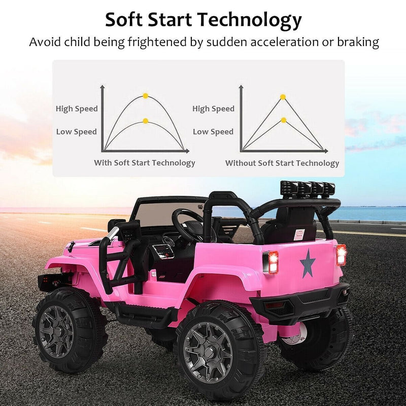 12V Kids Remote Control Truck Car with LED Lights in Pink