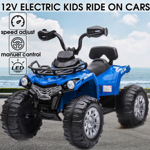 12V Kids Ride On ATV Truck Car Electric Vehicle with Remote Control, Music, and Lights - Black/Blue