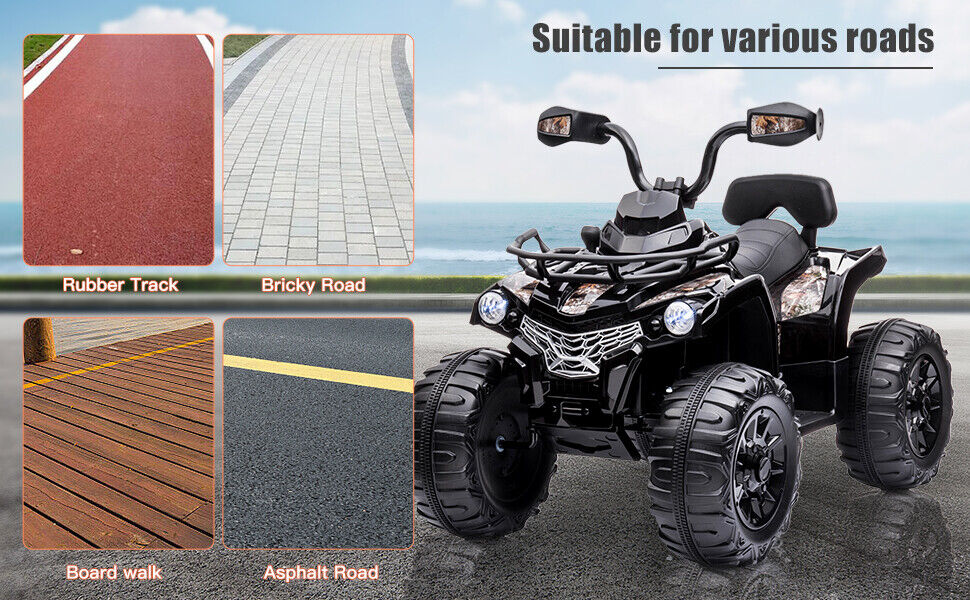 12V Kids Ride On ATV Truck Car Electric Vehicle with Remote Control, Music, and Lights - Black/Blue