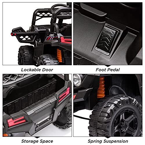 12V Kids Ride On Car Truck with Parental Remote Control - Spring Black Edition