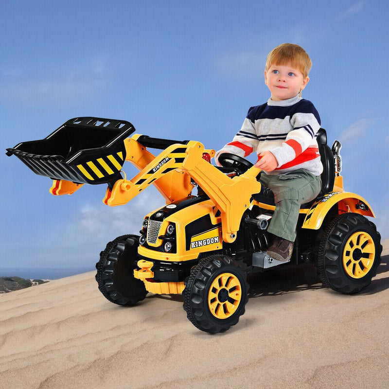12V Kids Ride On Excavator Truck with Front Loader Digger - Yellow