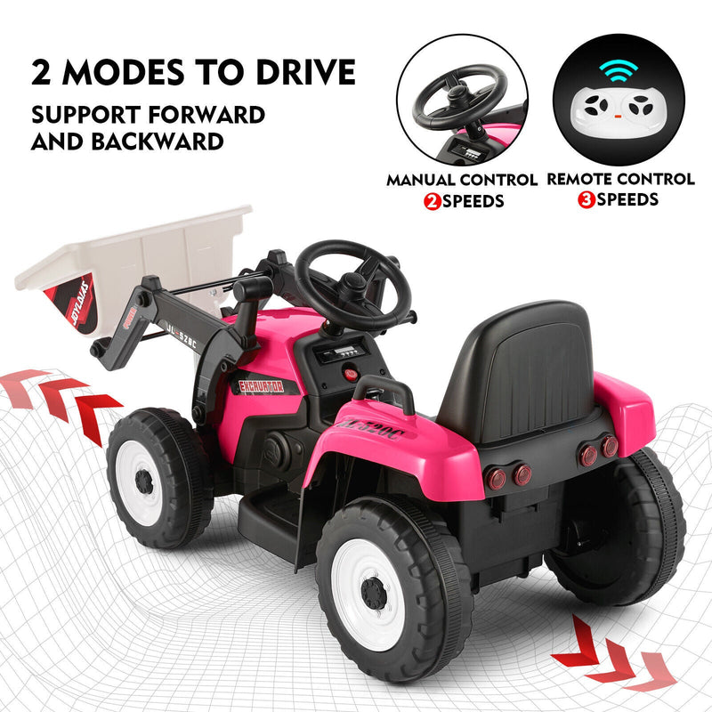 12V Kids Ride On Excavator with Music and Remote Control - 3 Speed Options