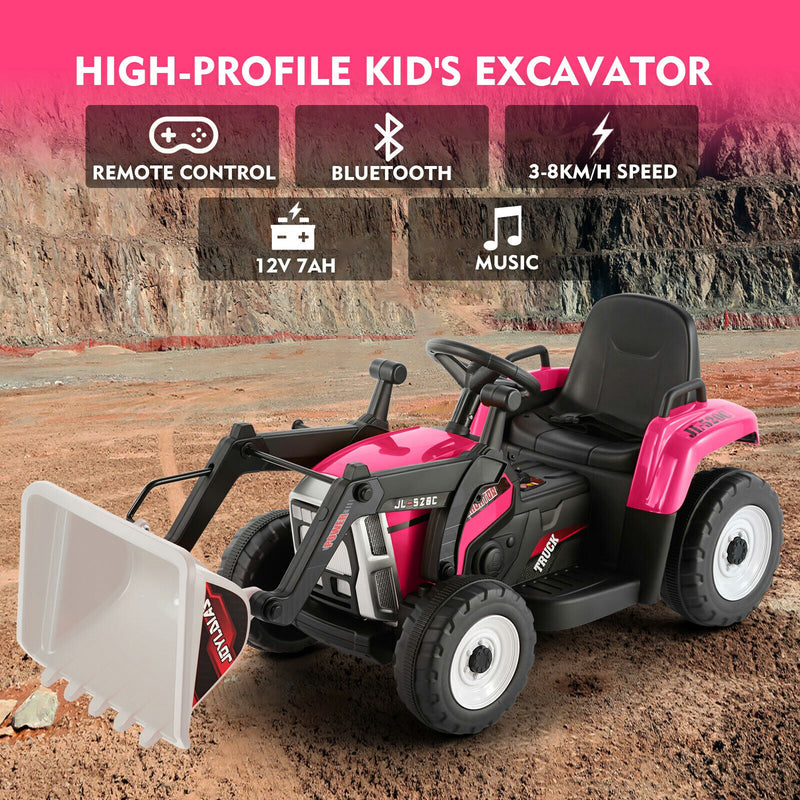 12V Kids Ride On Excavator with Music and Remote Control - 3 Speed Options
