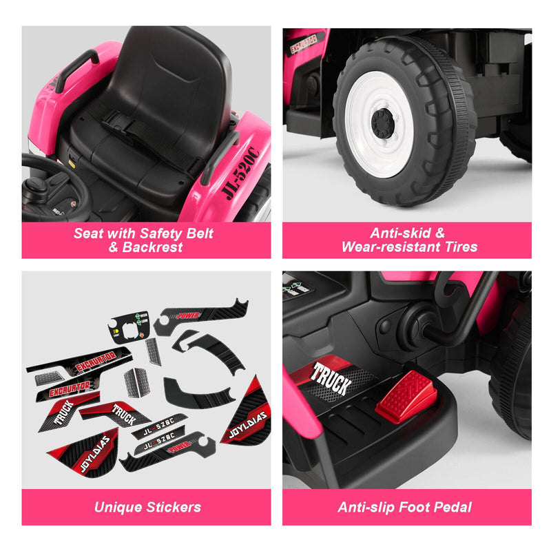 12V Kids Ride On Excavator with Music and Remote Control - 3 Speed Options