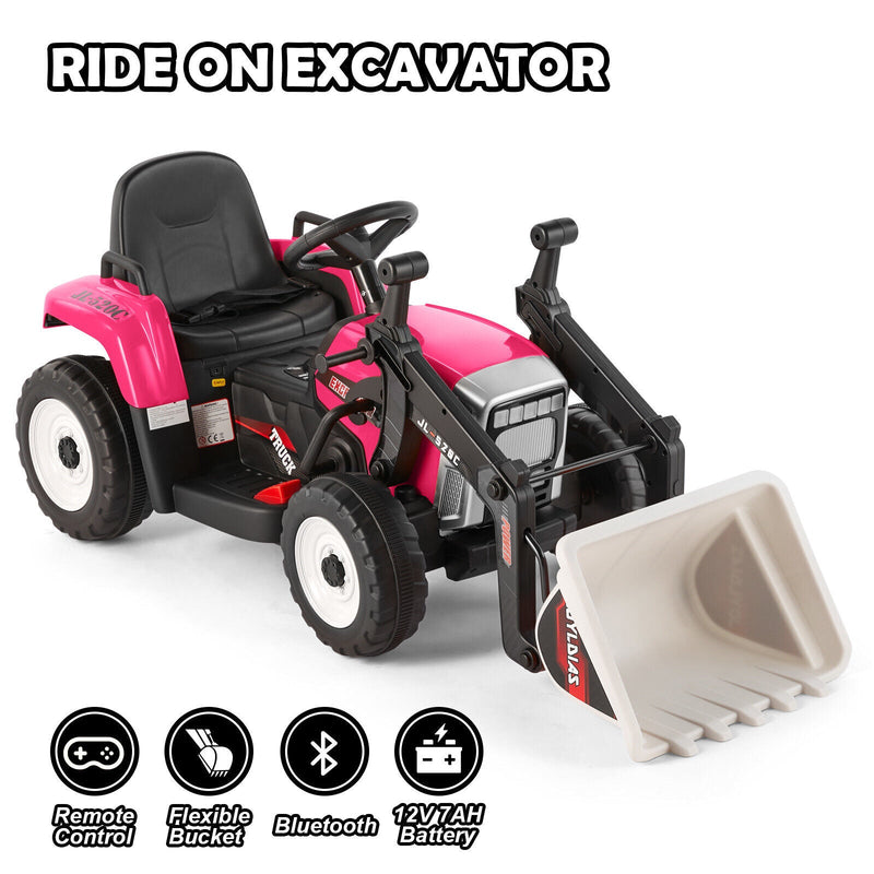 12V Kids Ride On Excavator with Music and Remote Control - 3 Speed Options