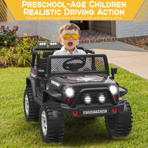 12V Kids Ride On Jeep Car with LED Lights and Safety Belt - Perfect Gift for Boys and Girls
