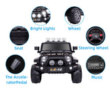 12V Kids Ride-On Jeep with Music, RC Remote Control, and Black Finish