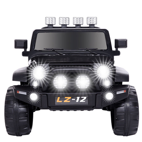 12V Kids Ride-On Jeep with Music, RC Remote Control, and Black Finish