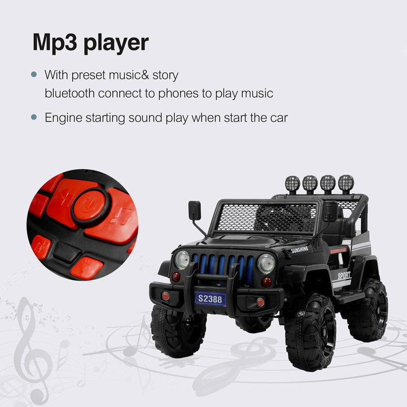 12V Kids Ride On Jeep with Remote Control, USB and Bluetooth Connectivity - Black