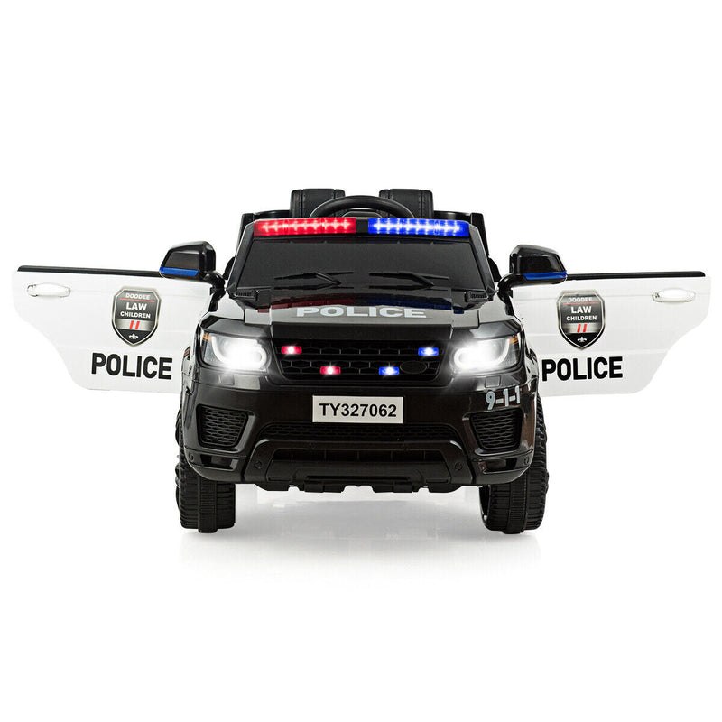 12V Kids Ride On Police Car with RC Control, Light & Siren - Black