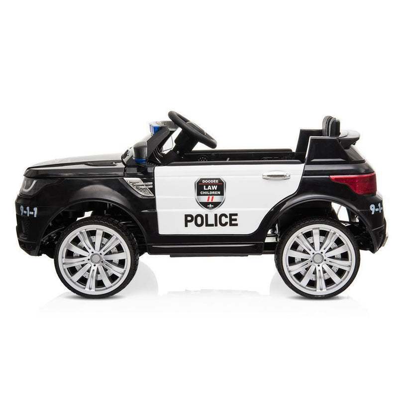 12V Kids Ride On Police SUV Car with Remote Control, LED Lights, and Music - Black
