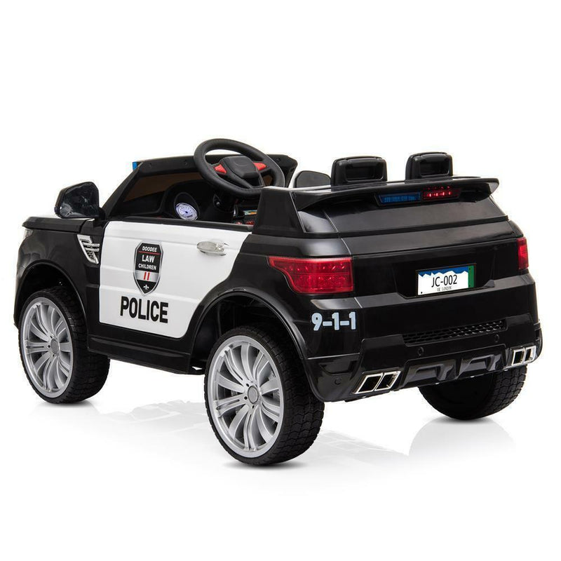 12V Kids Ride On Police SUV Car with Remote Control, LED Lights, and Music - Black