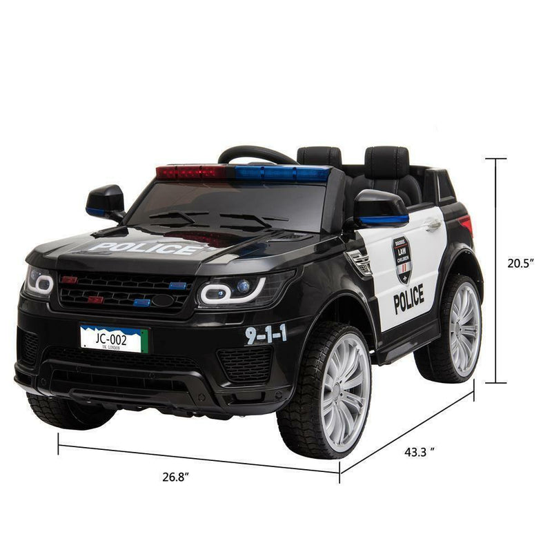 12V Kids Ride On Police SUV Car with Remote Control, LED Lights, and Music - Black