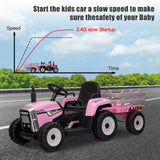 12V Battery Powered Kids Ride-On Tractor with Detachable Trailer and LED Lights