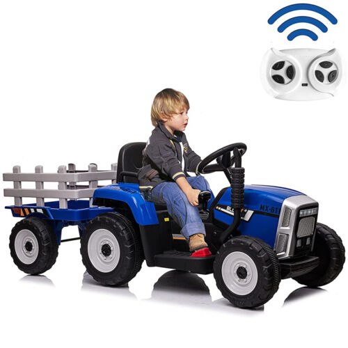 12V Kids Ride On Tractor Trailer with Lights - Battery Powered Toy Car