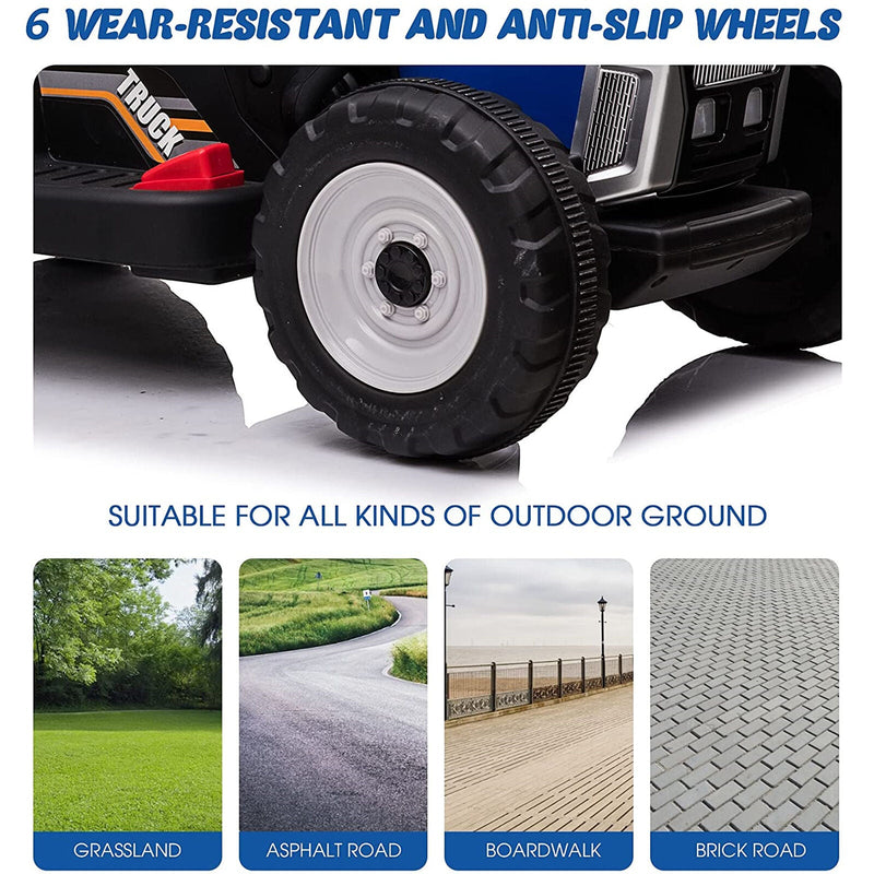 12V Kids Ride On Tractor Trailer with Lights - Battery Powered Toy Car