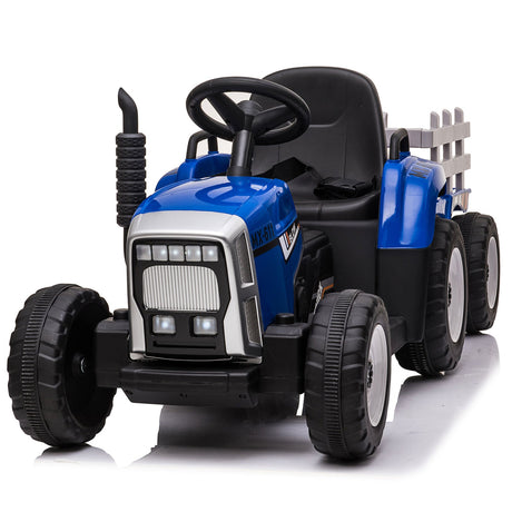 12V Kids Ride On Tractor Trailer with Lights - Battery Powered Toy Car