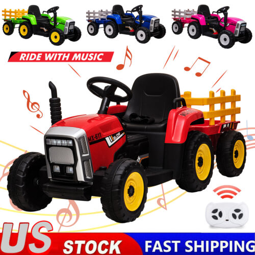 12V Kids Ride-On Tractor with Remote Control and Trailer Attachment