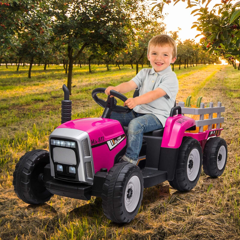 12V Kids Ride-On Tractor with Remote Control and Trailer Attachment