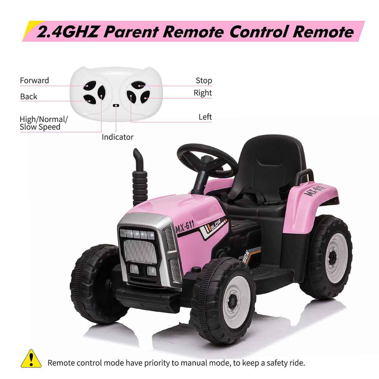 12V Kids Ride-On Tractor with Remote Control and Trailer Attachment
