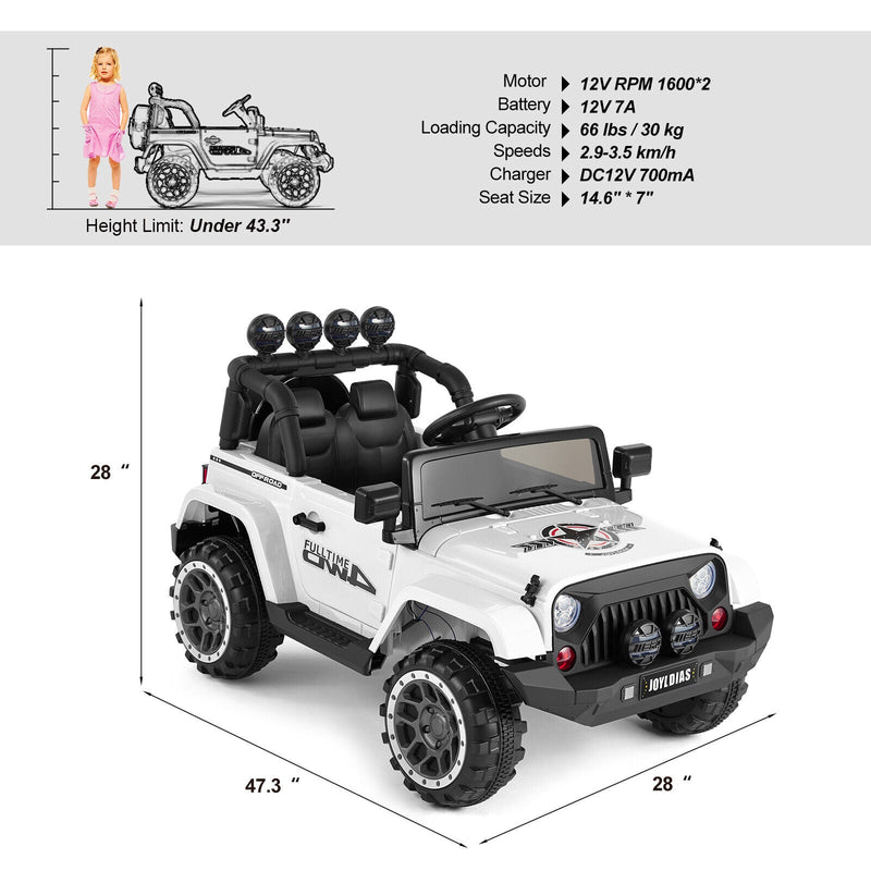 12V Kids Ride On Truck Car with Remote Control, LED Lights, 3 Speeds, and Music Storage
