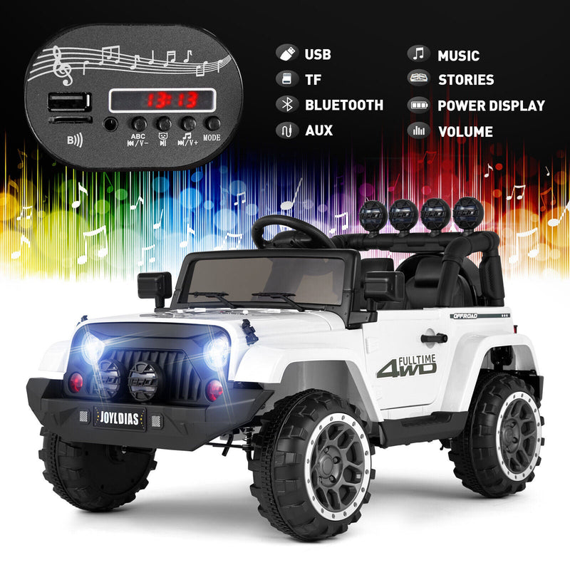 12V Kids Ride On Truck Car with Remote Control, LED Lights, 3 Speeds, and Music Storage