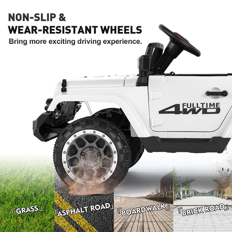 12V Electric Ride On Truck for Kids with Storage, LED Lights, MP3 Player, Bluetooth, and Remote Control - White