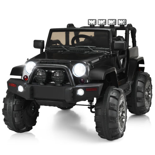 12V Kids Ride On Truck Car with Remote Control, MP3 Music, and LED Lights in Black