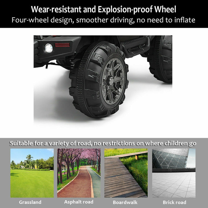 12V Kids Ride On Truck Car with Remote Control, MP3 Music, and LED Lights in Black