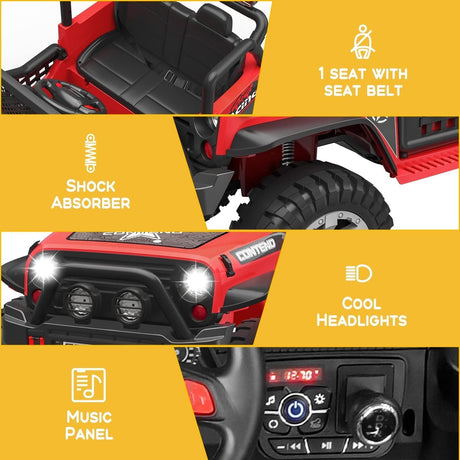 12V Kids Ride On Truck Car with Safety Belt, MP3 and LED Lights - Perfect Xmas Gift for Two!