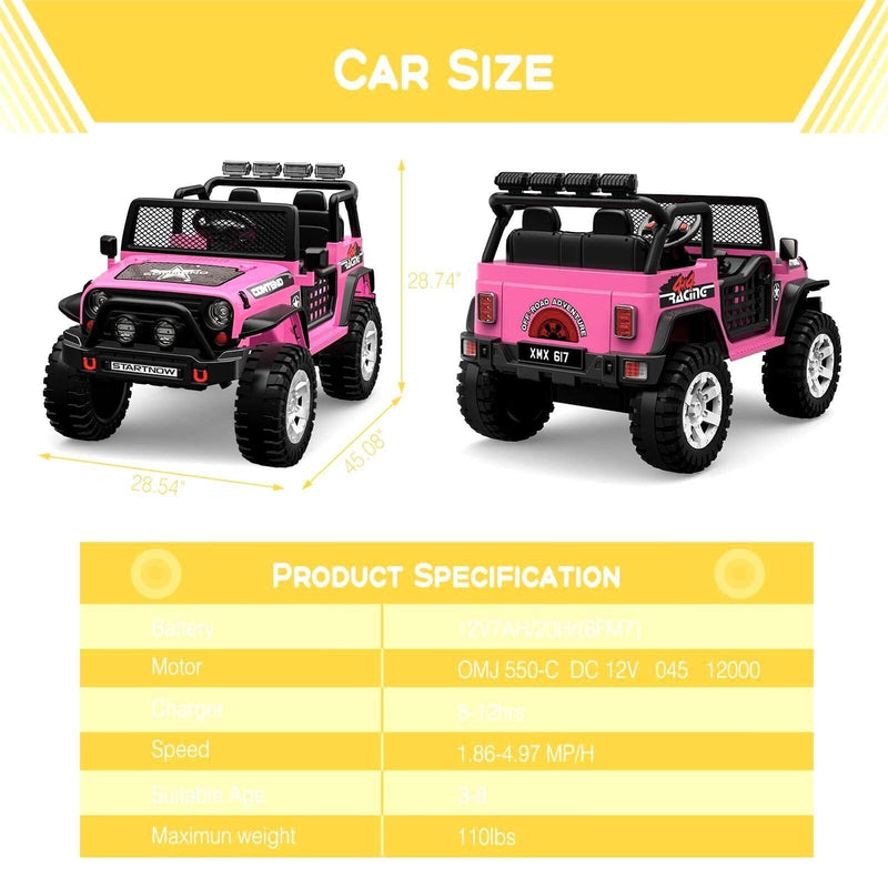 12V Kids Ride On Truck Car with Safety Belt, MP3 and LED Lights - Perfect Xmas Gift for Two!