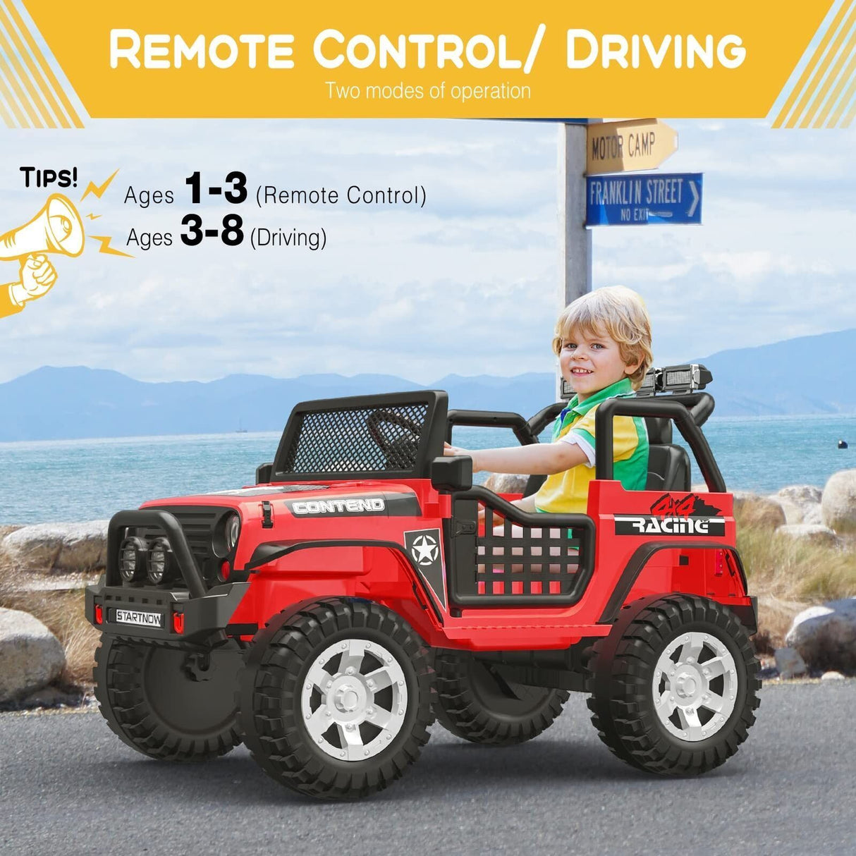 12V Kids Ride On Truck Car with Safety Belt, MP3 and LED Lights - Perfect Xmas Gift for Two!