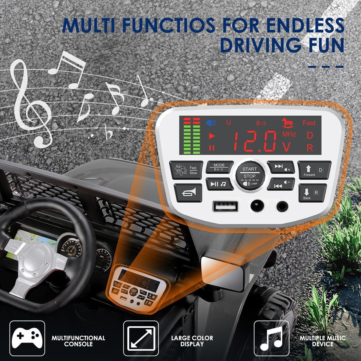 12V Kids Ride-On Truck with LED Lights, Parental Remote Control, and Spring Suspension