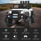 12V Kids Ride On Truck with RC Control, LED Lights, Music, and Spring Suspension in White