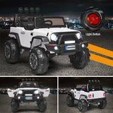 12V Kids Ride On Truck with RC Control, Spring Suspension, Light & Music, and Trunk in White