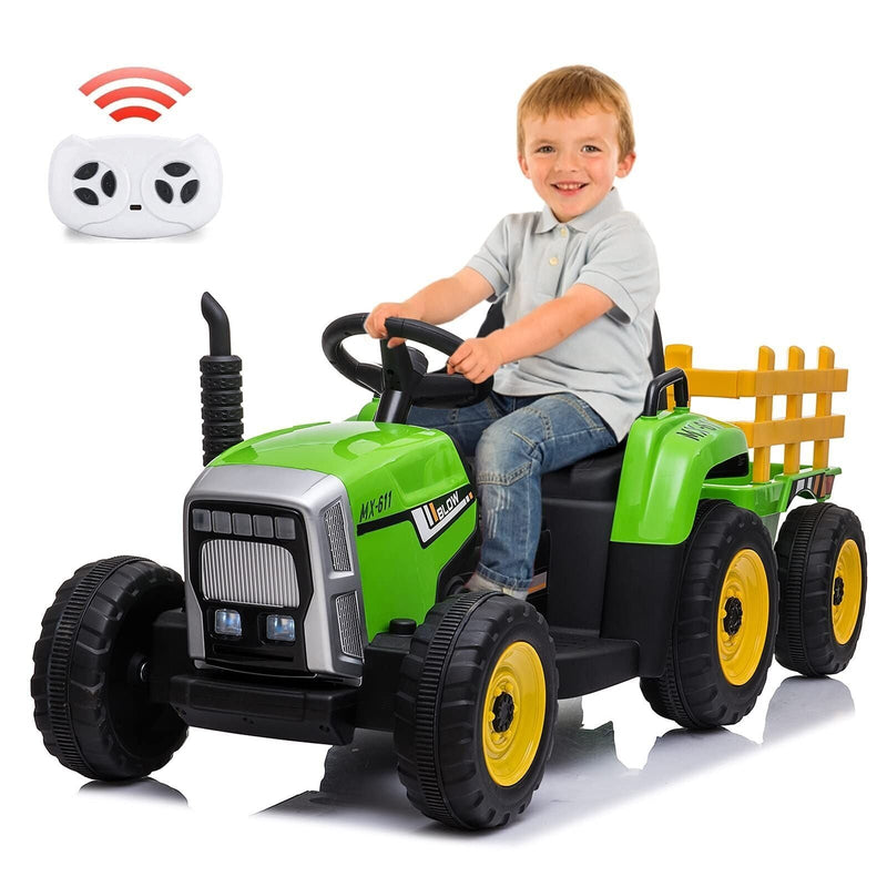 12V Kids Ride-On Truck with Remote Control and Trailer - Battery Powered Toy Tractor