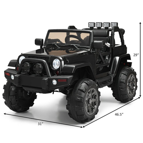 12V Kids Ride-On Truck with Remote Control, MP3 Music, and LED Lights in Black