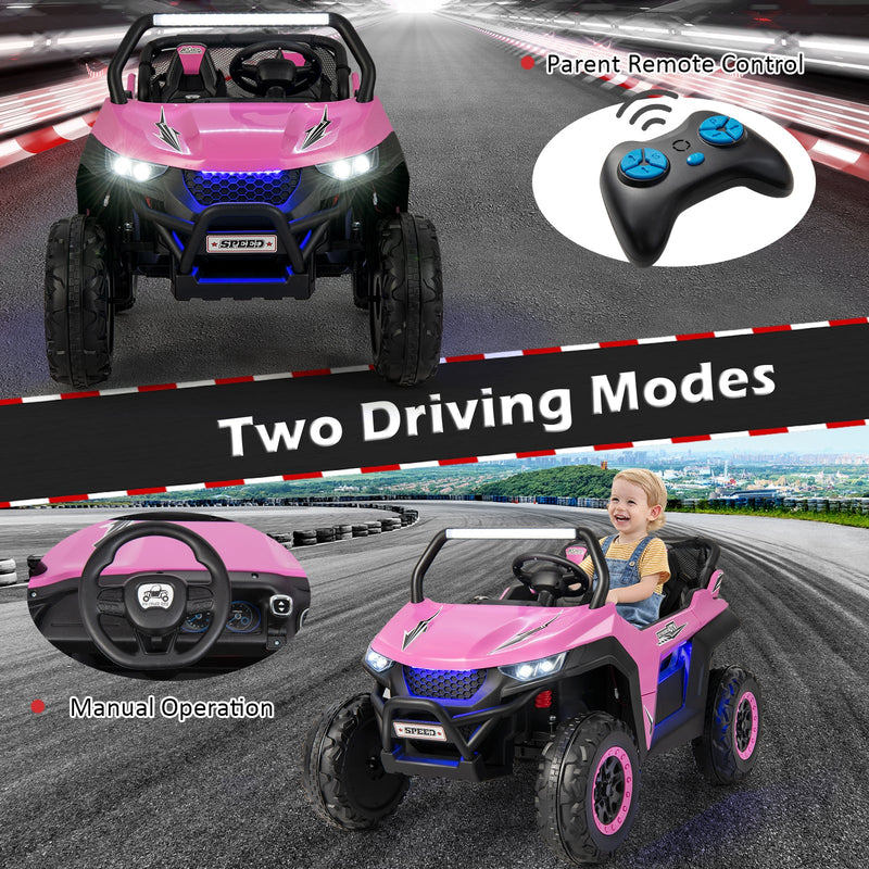 12V Kids Ride On UTV with Suspension, Lights & Music - RC Electric Vehicle for 2 Children