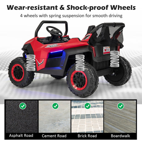 12V Kids Ride On UTV with Suspension, Lights & Music - RC Electric Vehicle for 2 Children