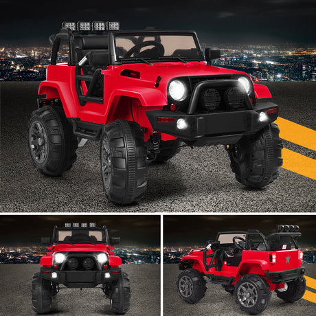 12V Kids Truck Car with Remote Control, MP3 Music, and LED Lights in Red