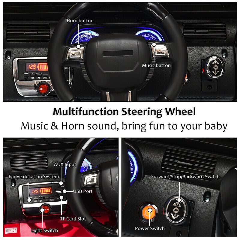 12V Kids Truck Car with Remote Control, MP3 Music, and LED Lights in Red