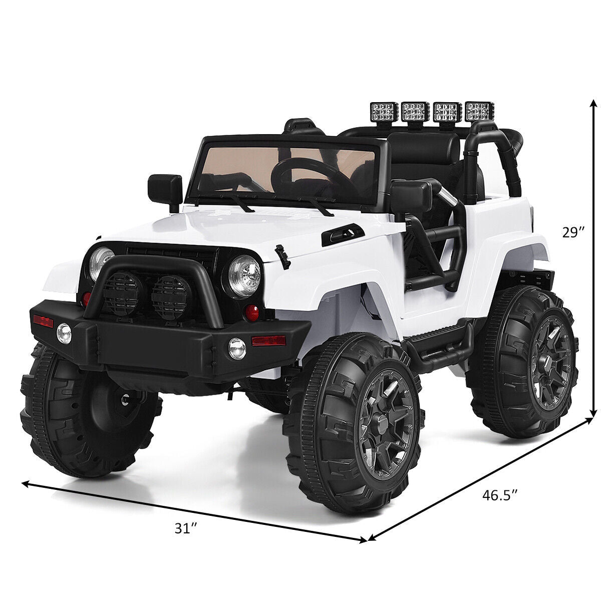 12V Kids Truck Car with Remote Control, MP3 Music, LED Lights - White