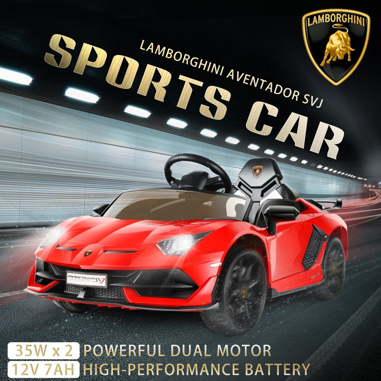 Licensed Lamborghini 70W Electric Ride-On Car with Hydraulic Doors for Kids