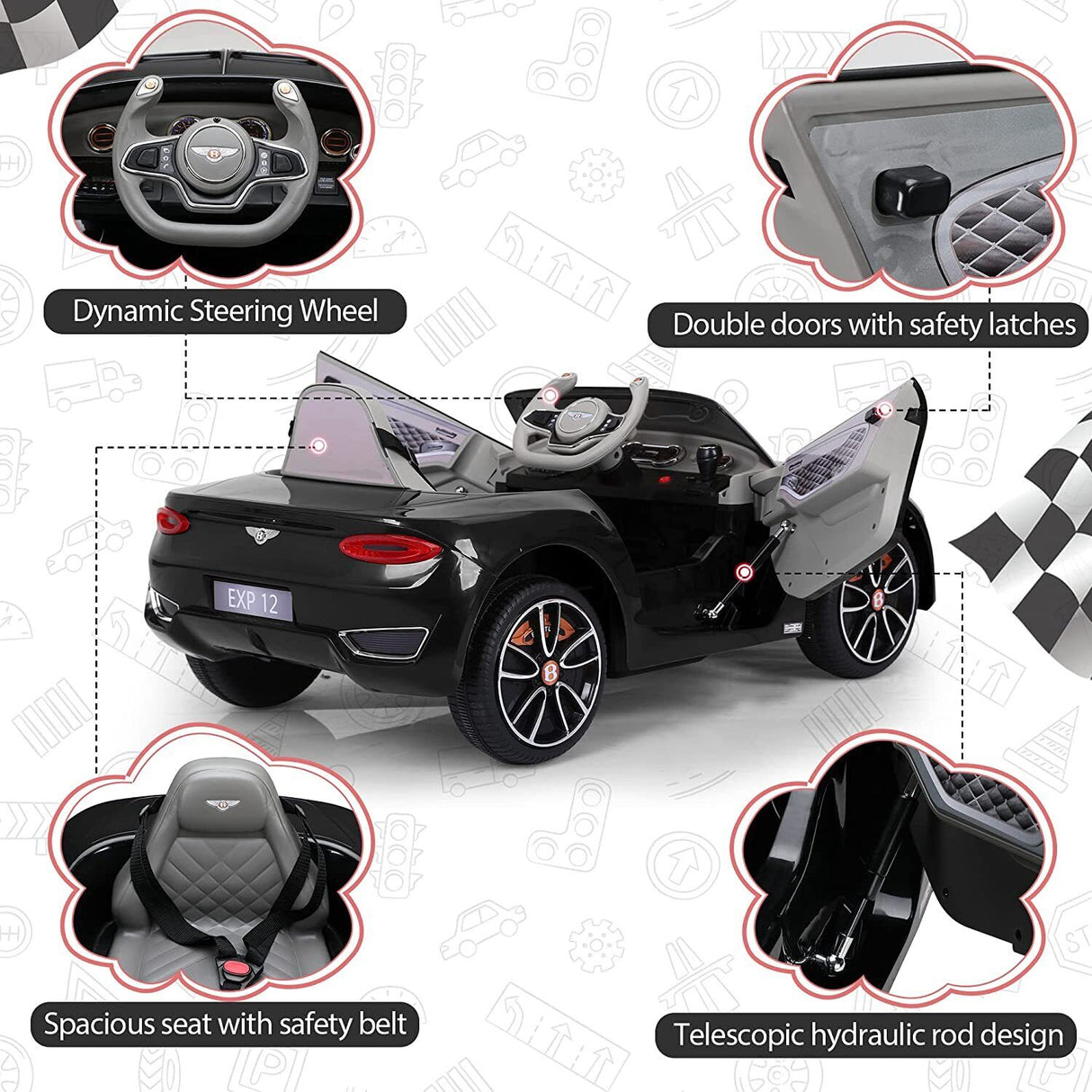12V Licensed Bentley Electric Ride-On Car for Kids with Remote Control and 4 Wheels
