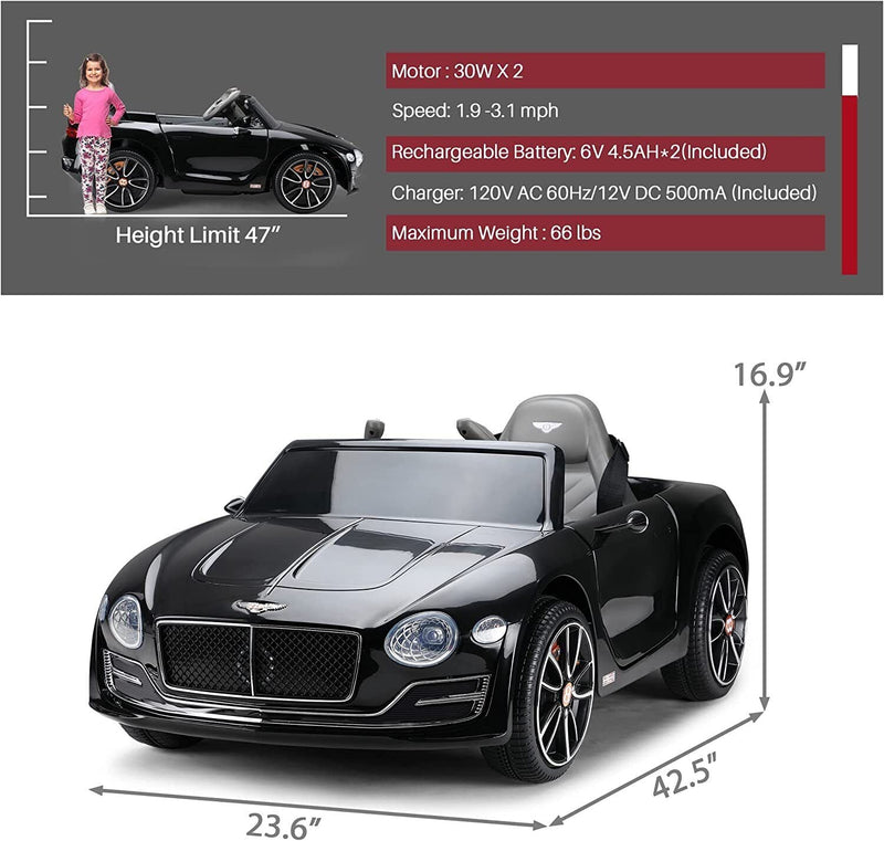 12V Licensed Bentley Electric Kids Ride On Car with Remote Control - Suitable for Ages 3-8 Years