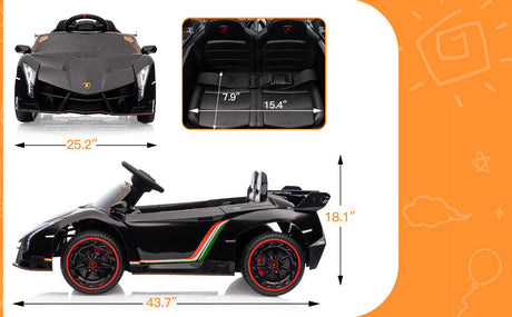 12V Licensed Lamborghini Electric Ride On Car Toy for Kids - 2-Seater with Remote Control and MP3 Compatibility