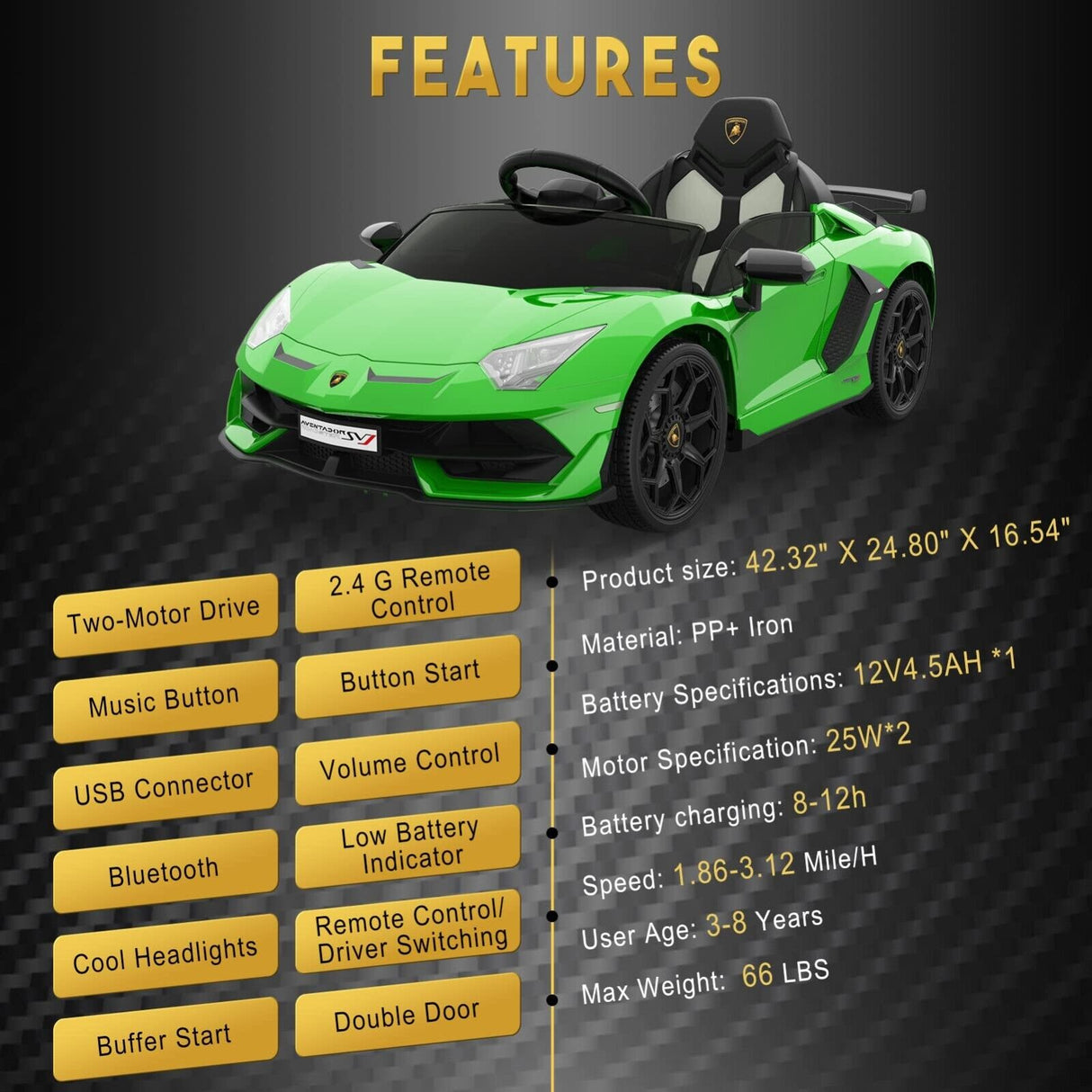 12V Licensed Lamborghini/McLaren Kids Ride On Car with Remote Control - Electric Gift for Children
