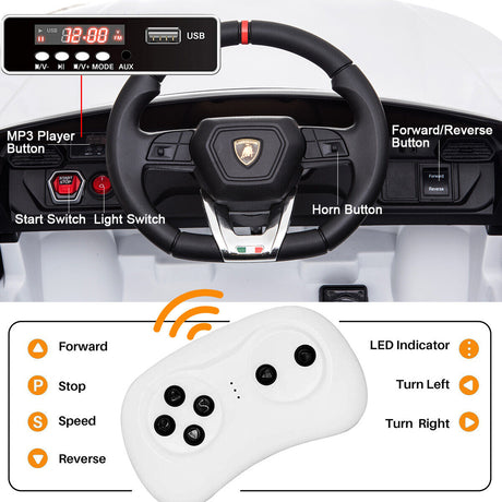 12V Licensed Lamborghini Ride On Car - Battery Powered Sports Car Toy for Kids