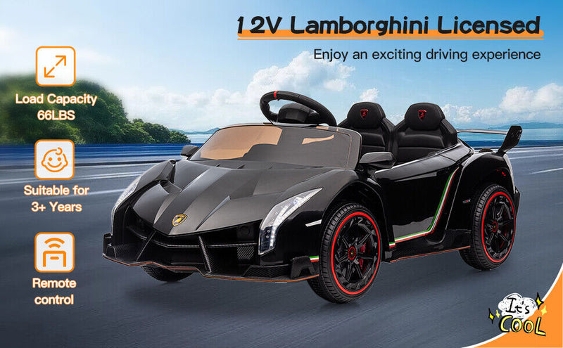 12V Licensed Lamborghini VENENO Electric Ride-On Car for Kids - 2 Seater in Black