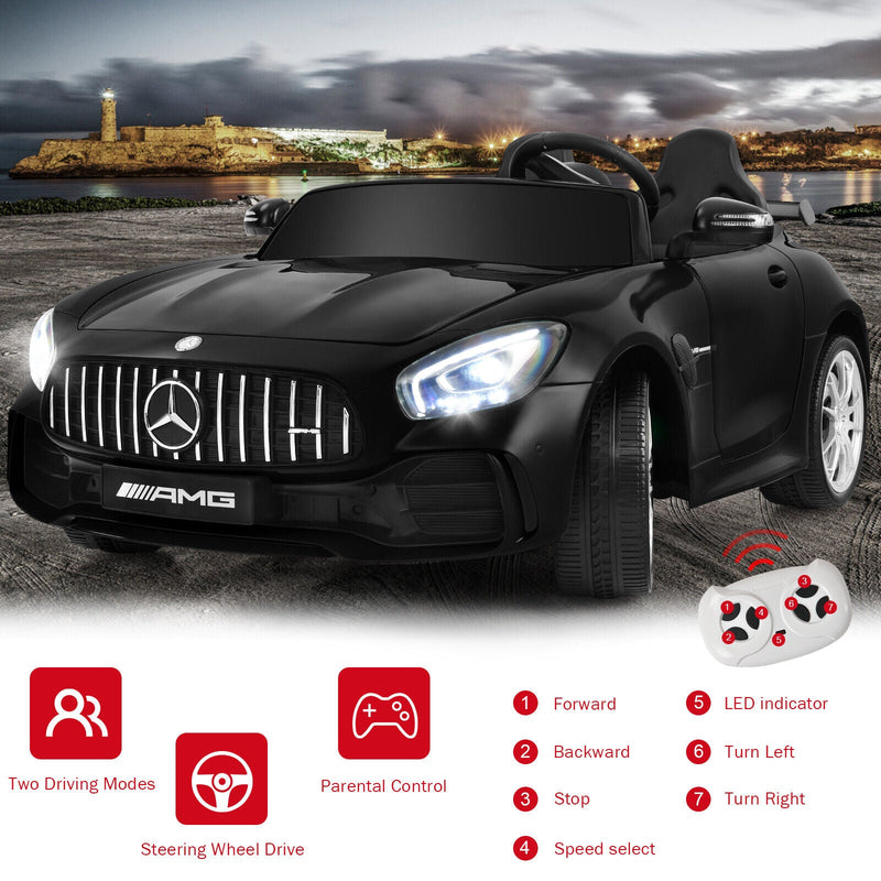 12V Mercedes Benz AMG GTR Kids Ride On Car with Remote Control and LED Lights in Black